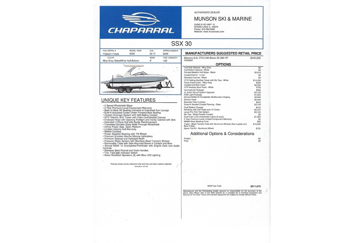 2026 Chaparral 30 SSX - Sold Boat