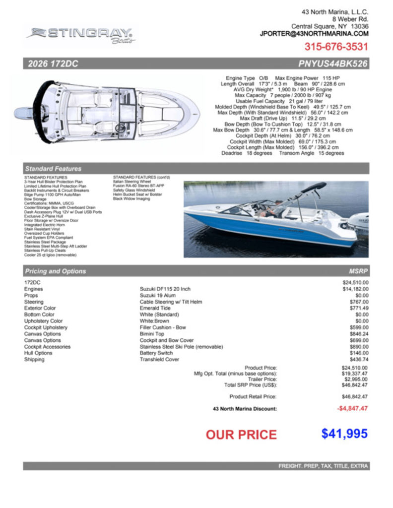 2026 Stingray 172DC - Sold Boat