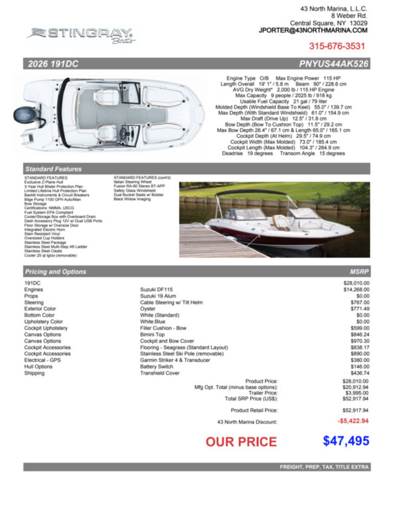 2026 Stingray 191DC - Sold Boat