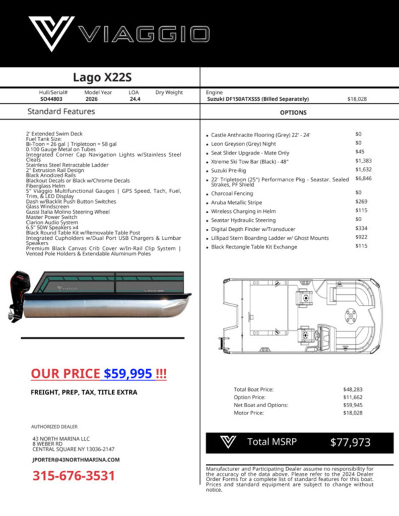 2026 Viaggio by Misty Harbor X22S TriToon 25 Tubes - Sold Boat
