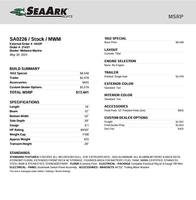 BOATZON | 2025 SeaArk 1652 Special BOATZON | 2025 SeaArk 1652 Special