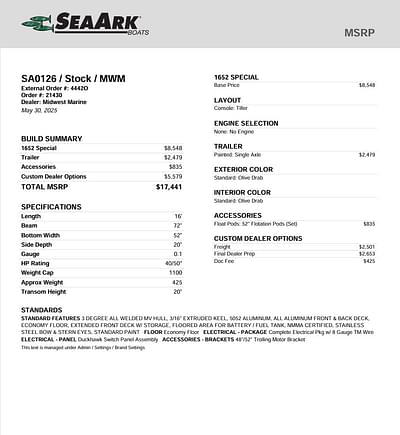 BOATZON | 2026 SeaArk 1652 Special BOATZON | 2026 SeaArk 1652 Special