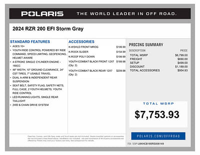 BOATZON | Polaris® RZR 200 EFI  STORM GRAY 2024