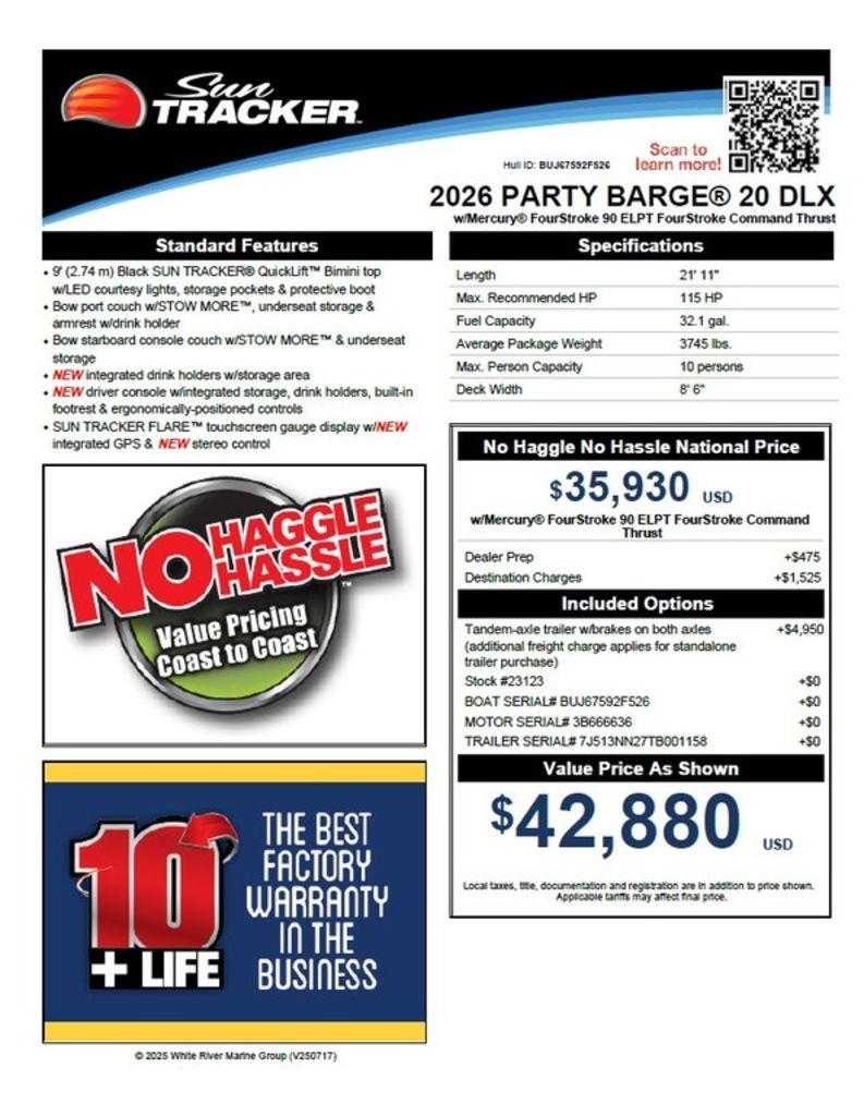 2026 Sun Tracker Party Barge 20 DLX - Sold Boat