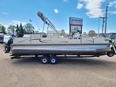 BOATZON | 2008 Tradition 2285FT Tritoon With A Mercury 200HP Verado  Trailer