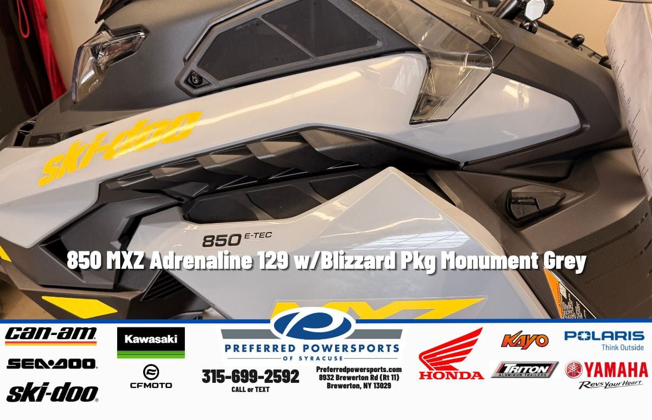 New SkiDoo 850 MXZ Adrenaline 129 wBlizzard Pkg Monument Grey 2026