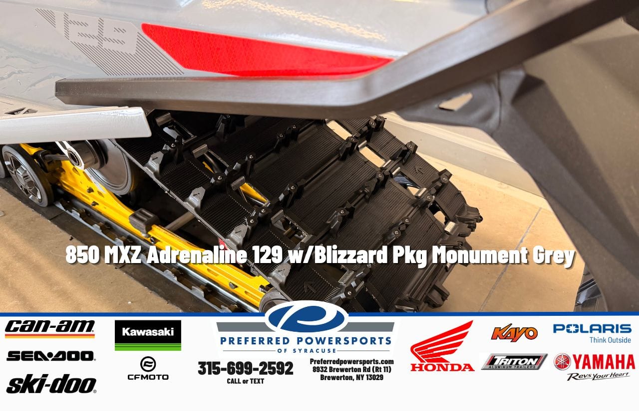 New SkiDoo 850 MXZ Adrenaline 129 wBlizzard Pkg Monument Grey 2026